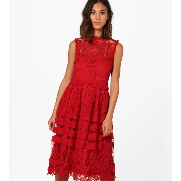 red lace dress boohoo